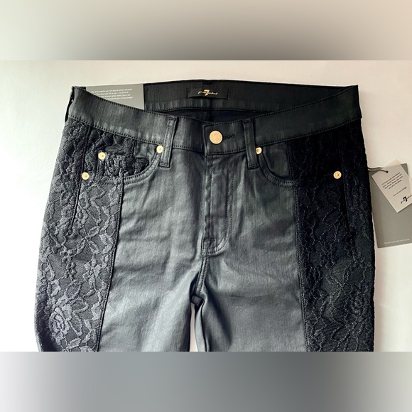 Women's 7 For All Mankind Lace and Coated In Black Jeans - Picture 5 of 10